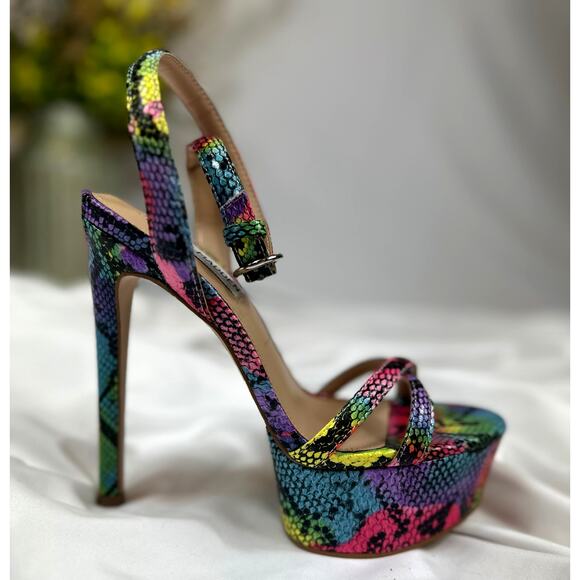Steve Madden Marciana Snake Skin Multi Ankle Strap Open Toe High Heel Sandals 6 - Picture 10 of 16
